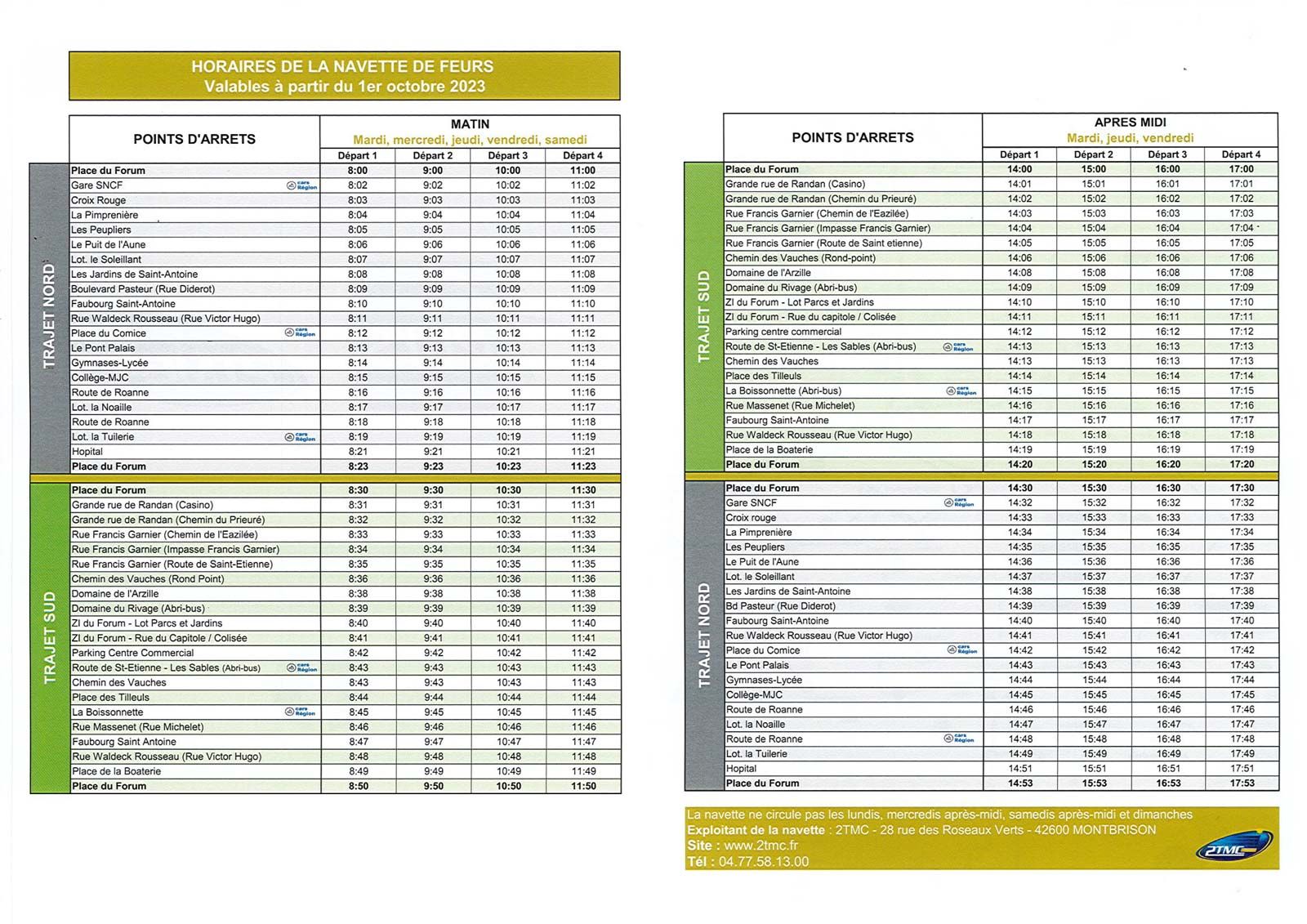 Horaires de la navette municipale
