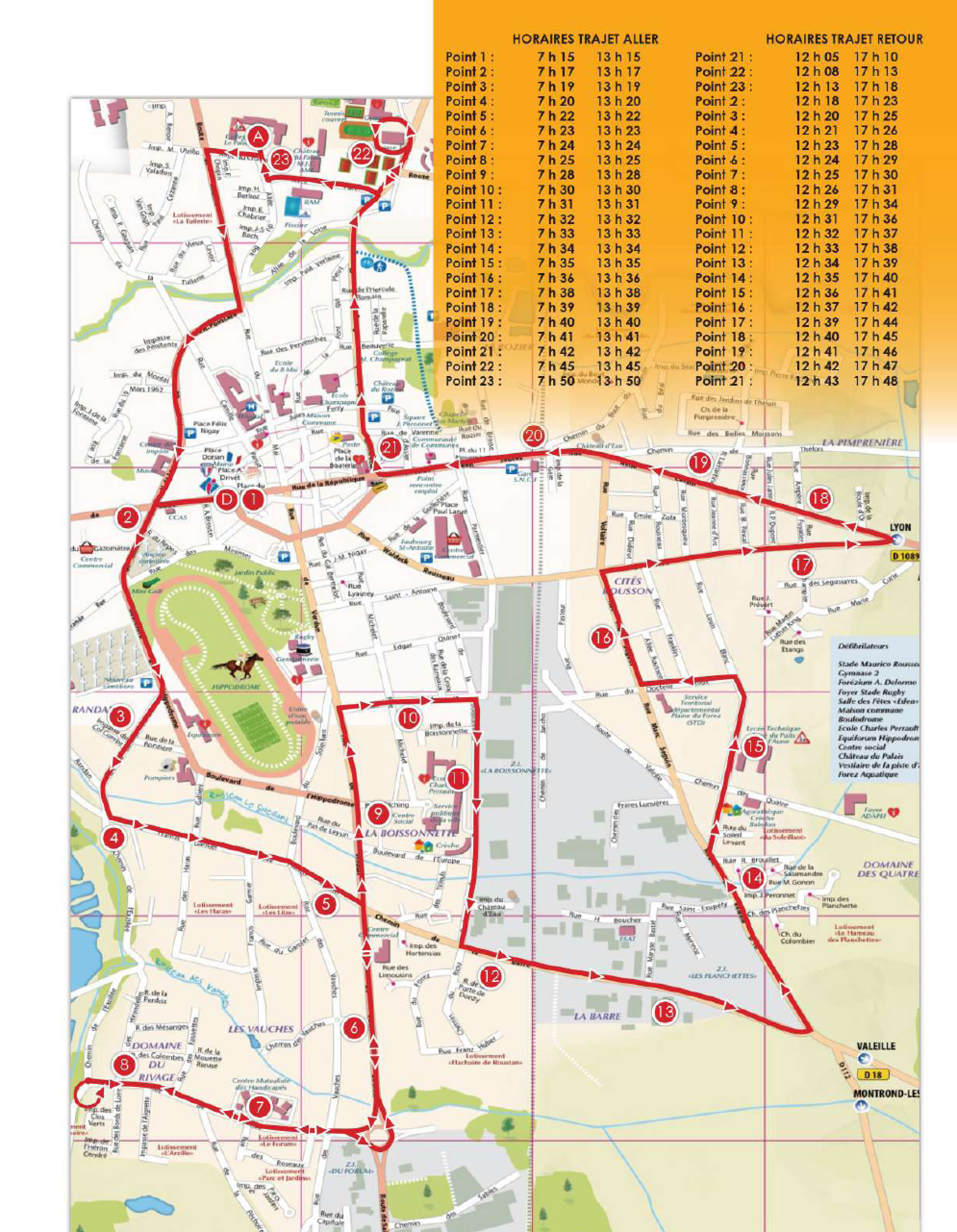 Circuit du car de transport scolaire de Feurs